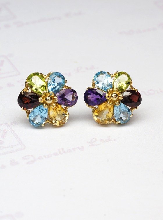 Flower Rainbow Gemstones Earrings in 14K Yellow Gold – Wilson Designs ...