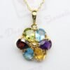 Flower Rainbow Gemstones Pendant in 14K Yellow Gold