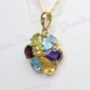 Flower Rainbow Gemstones Pendant in 14K Yellow Gold - Image 3