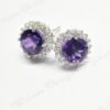 Round Blue Topaz & Diamond Halo Stud Earrings 14K White Gold - Birthstone