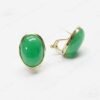 Oval Dyed Green Jade Earrings with Clips in 14K Yellow Gold - Image 2