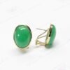 Oval Dyed Green Jade Earrings with Clips in 14K Yellow Gold