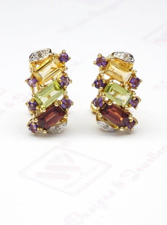 9ct White Gold Diamond & Rainbow Sapphire Halo Stud Earrings