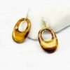 Tiger Eye Oval Carving Hook Earrings with Diamond in 14K Yellow Gold