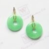 Dyed Green Jade Donut Earrings with Diamond in 14K Yellow Gold