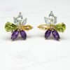 Rainbow Gemstones with Diamond Clip Earrings in 14K Yellow Gold