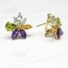Rainbow Gemstones with Diamond Clip Earrings in 14K Yellow Gold - Image 2