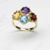 Rainbow Gemstones with Diamond Ring 14K Yellow Gold