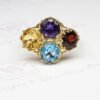 Rainbow Gemstones with Diamond Ring 14K Yellow Gold - Image 2