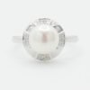 Button Fresh Water Pearl with Diamond Ring in 14K White Gold