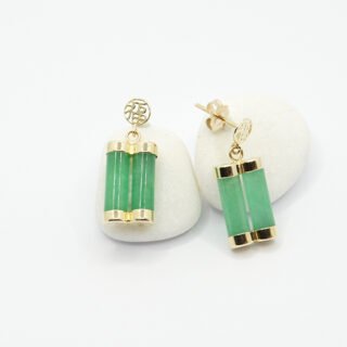 Cylinder-Shaped Dyed Green Jade Earrings