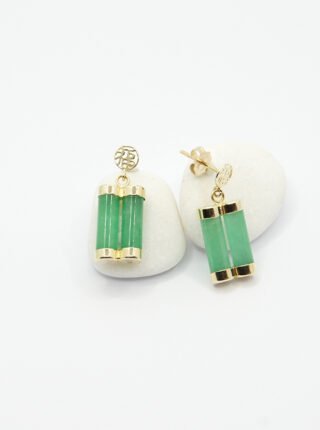Cylinder-Shaped Dyed Green Jade Earrings