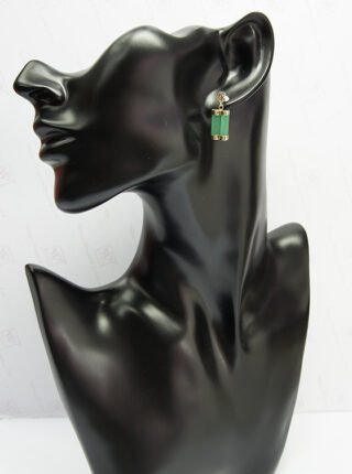 Cylinder-Shaped Dyed Green Jade Earrings in 14K Yellow Gold - Image 4