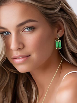 Cylinder-Shaped Dyed Green Jade Earrings in 14K Yellow Gold - Image 5