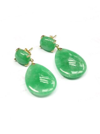 Teardrop Dangle Dyed Green Jade with Oval Stud Earrings in 14K Yellow Gold - Image 2
