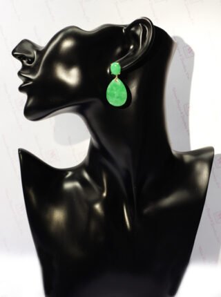Teardrop Dangle Dyed Green Jade with Oval Stud Earrings in 14K Yellow Gold - Image 3
