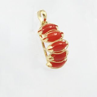 Marquise Shaped Red Coral Pendant in 14K Yellow Gold