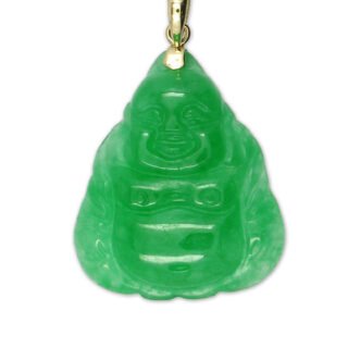 Dyed Green Jade Happy Buddha Pendant with Bale in 14K Yellow Gold