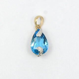 Pear Swiss Blue Topaz Pendant with Bale in 14K Yellow Gold