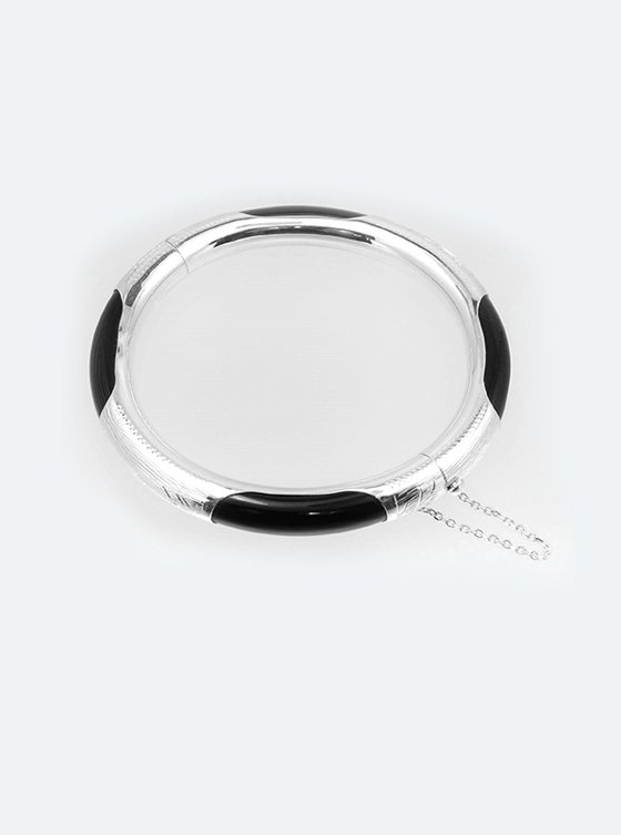 Black Agate Bangle in Sterling Sliver S925 - Image 2