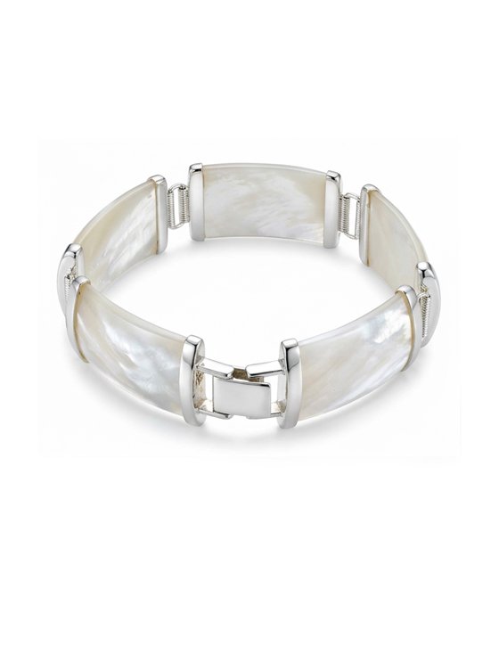 White Mother of Pearl Bracelet in Sterling Sliver S925, Checkerboard Facet - Image 2