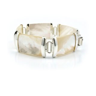 White Mother of Pearl Bracelet in Sterling Sliver S925, Checkerboard Facet