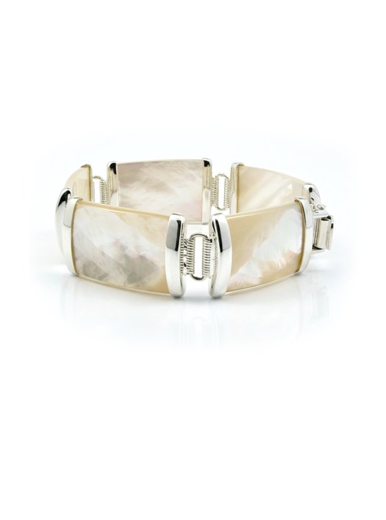 White Mother of Pearl Bracelet in Sterling Sliver S925, Checkerboard Facet