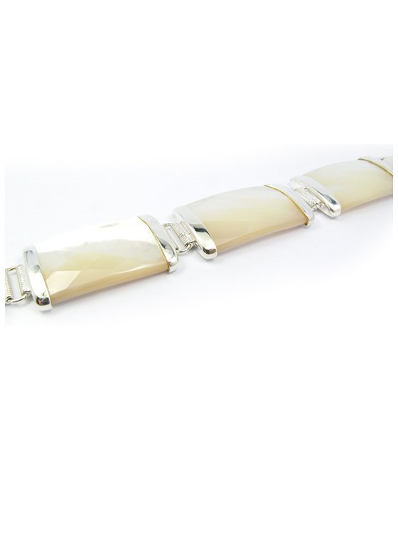 White Mother of Pearl Bracelet in Sterling Sliver S925, Checkerboard Facet - Image 3
