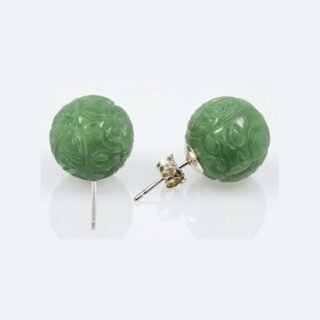 Dyed Green Jade Stud Earrings in Sterling Sliver S925, Rhodium plated