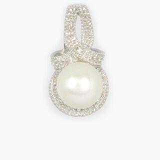 Fresh Water Pearl & Diamond Pendant in Sterling Sliver S925, Rhodium plated