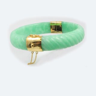 Dyed Green Jade bangle in Sterling Sliver S925, Yellow Gold Plated