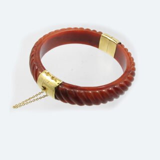 Dyed Red Jade bangle in Sterling Sliver S925, Yellow Gold Plated 