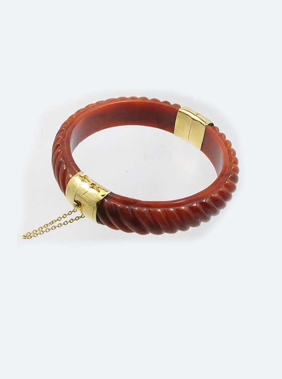 Dyed Red Jade bangle in Sterling Sliver S925, Yellow Gold Plated