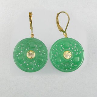 Green Jade Dangling Earring in Sterling Sliver S925, yellow gold plated